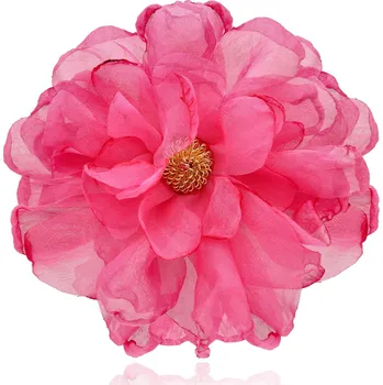 Brož Yvon Hedvábná brož v sytě růžové barvě - květ