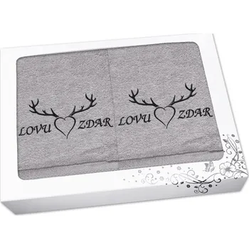 Ručník Dárková sada ručník + osuška pro myslivce Paroží + Lovu zdar šedá