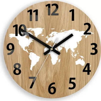 Hodiny Dřevěné nástěnné hodiny Mapa Wood 33 cm hnědé/bílé
