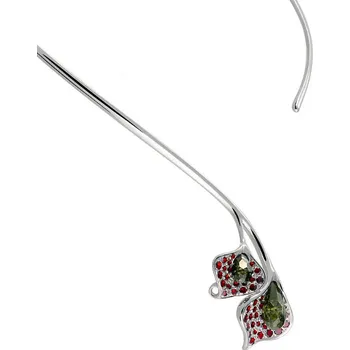 Náhrdelník Stříbrný náhrdelník s českým granátem a vltavínem, rhodiovaný - kala