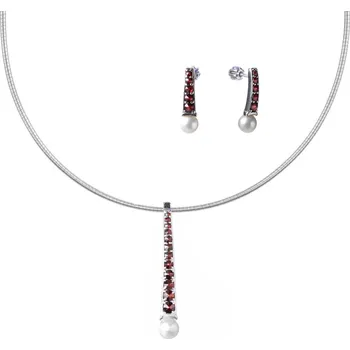 Souprava šperků Stříbrný set šperků 866 s českým granátem a perlou, rhodiovaný - linka Zapínání: puzeta, Délka řetízku: 45 cm
