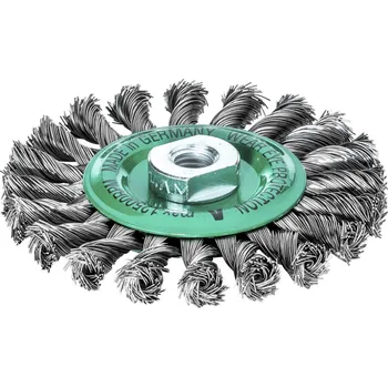 Drátěný kartáč Lessmann 472817 | Rotační kartáč splétaný, jednořadý vysoce pevný nerezový drát spletený 0,50, průměr 115x14xM14x2,0 mm