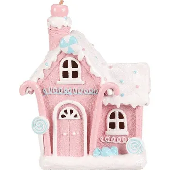 Vánoční dekorace Vánoční dekorace Domek z cukrovinek, polyresin, LED, růžová
