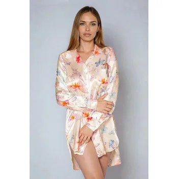Dámská noční košile Saténová košilka Tulum bílá s orchidejemi S - Dárková krabička