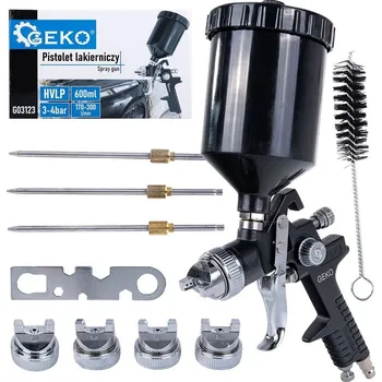 Sada nářadí nízkotlaká stříkací pistole HVLP, set - nádobka 600 ml, trysky 1,3 mm, 1,4 mm, 1,7 mm a 2 mm