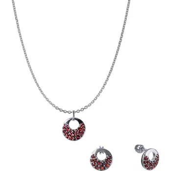 Souprava šperků Stříbrný set šperků 986 s českým granátem, rhodiovaný - kruh Zapínání: puzeta, Délka řetízku: 50 cm