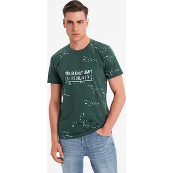 Pánské tričko Ombre Men's printed t-shirt with round neckline - green Ombre bílá | tyrkysová | zelená 3338242