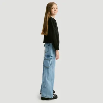 Dívčí džíny Reserved - Džíny super wide leg s cargo kapsami - modrá - 833FF-50J - 833FF-50J-164