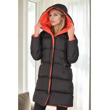 Z6687 DEWBERRY WOMEN'S COAT-BLACK-LIGHT ORANGE dewberry hnědá 3059219