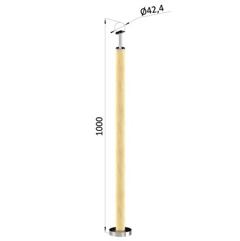 Schodiště dřevěný sloupek, vrchní kotvení, buk s nátěrem - kulatý sloupek zábradlí rovinový, vrch pevný, bez držáků výplně, ukončení na madlo ø 42 mm, materiál broušený buk s bezbarvým nátěrem