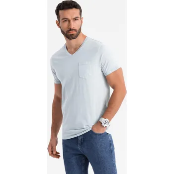 Pánské tričko Ombre Men's cotton V-neck knit t-shirt with wash effect - grey Ombre šedá 3333665