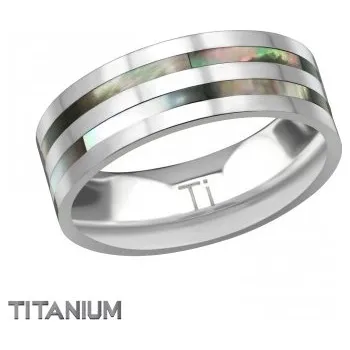 Prsten ANNA PERLY Moderní pánský titanový prsten s abalonovým potažením Velikost prstenu: 68