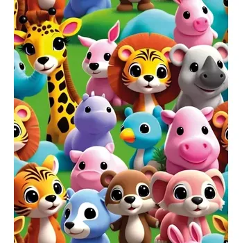 EU Softshell pružný zvířátka modrá metráž