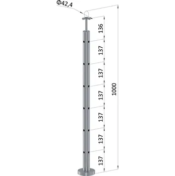 Zábradlí nerezový sloupek koncový, AISI 316, výplň ø 14 mm - sloupek zábradlí 6 děrový, vrchní kotvení, vrch pevný, broušená nerez K320/AISI316, průměr výplně 12 mm nebo 14 mm