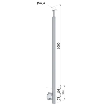 Zábradlí nerezový sloupek bez výplně, leštěná nerez - rovinový sloupek zábradlí, boční kotvení, vrch pevný, nerez AISI304