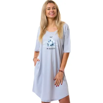 Dámská noční košile Šedomodrá bavlněná noční košile pro plnoštíhlé s kapsami a motivem ledního medvěda 1C4145 šedá 4XL