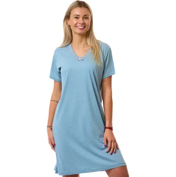 Dámská noční košile Holubí modrá dámská bavlněná noční košile s krátkým rukávem a šedými puntíky 1C4149 modrá 1xl