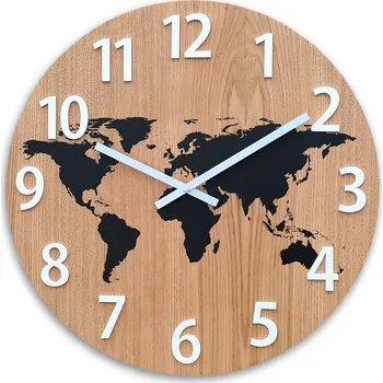 Hodiny Dřevěné nástěnné hodiny Mapa Wood 49 cm hnědé/černé