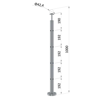 Zábradlí nerezový sloupek rohový, broušená nerez, výplň ø 14 mm - horní (vrchní) kotvení, 4 děrový, vrch pevný, broušená nerez K320/AISI304, průměr výplně 12 mm nebo 14 mm