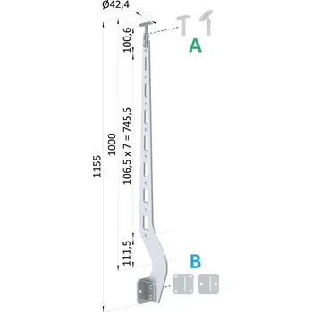 Zábradlí vypalovaný sloupek zábradlí, 8-děrový, nerezový - nerezový sloupek zábradlí s otvory pro lankovou výplň, boční kotvení, úchyt pro madlo ø 42,4 mm