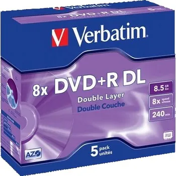 Počítač VERBATIM DVD+R DoubleLayer 8,5GB/ 8x/ Jewel/ 5pack
