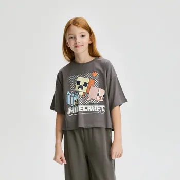 Dívčí oblečení Reserved - Bavlněné tričko Minecraft - tmavě šedá - 515FT-90X - 515FT-90X-U13