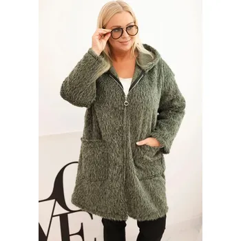 Dámský kabát Dámský kabát Plus Size z viskózy na zip s kapucí khaki UNI