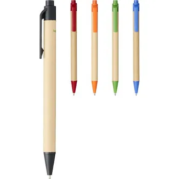 Berk kuličkové pero z recyklované lepenky a kukuřičného plastu - Černá