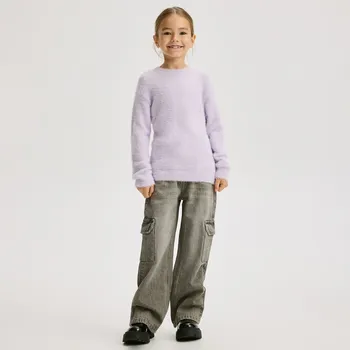 Dívčí džíny Reserved - Džíny wide leg s kapsami cargo - světle šedá - 805FF-09J - 805FF-09J-146