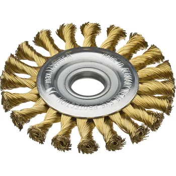 Drátěný kartáč Lessmann 473211SM | Rotační kartáč splétaný, jednořadý ocelový drát pomosazený, spletený 0,50, průměr 125x14x22,2 mm