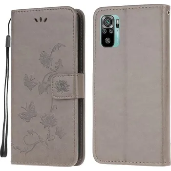 Pouzdro na mobilní telefon Flower PU kožené peněženkové pouzdro na mobil Xiaomi Redmi Note 10 4G/Redmi Note 10S/Poco M5s - šedé