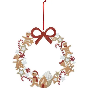 Vánoční dekorace Atmosphera Dřevěný vánoční věnec s perníčky, 33 cm, hnědá