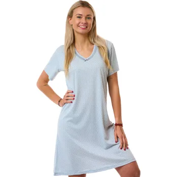Dámská noční košile Světle modrá dámská bavlněná noční košile s krátkým rukávem a šedými puntíky 1C4151 modrá l