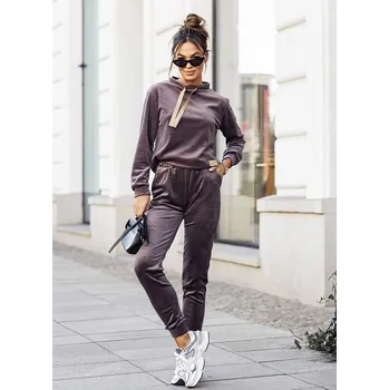 Dámská halenka Velurový dámský komplet v barvě mokka (637) odstíny hnědé L (40)