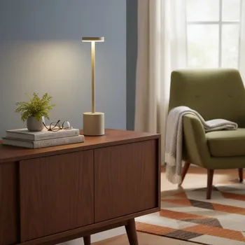 Lampička Home Styling Collection LED stolní lampa s dobíjecí baterií, kov, 34 cm, hnědá