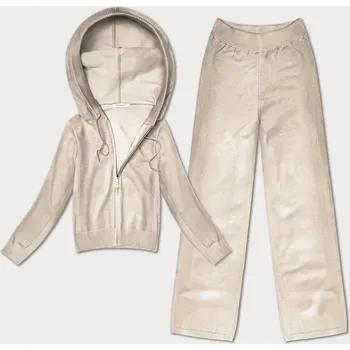 Dámský svetr Světle béžový dvoudílný úpletový komplet - mikina a kalhoty (26C8803-159) odstíny béžové uni velikost