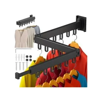 Věšák Výsuvný nástěnný věšák, trojitý, 18 háčků, černý, Ruhhy