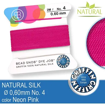 Nit Hedvábná nit s jehlou GRIFFIN síla nitě 0,6mm No.4 délka 2m. Barva Neon Pink.