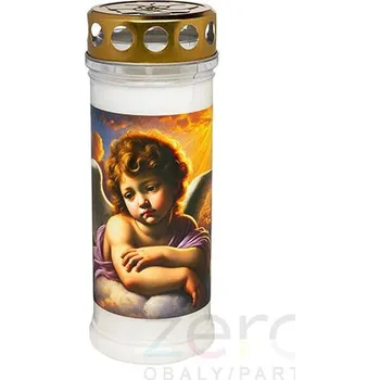 Smuteční dekorace Svíčka hřbitovní s víčkem (550 g) - transp. s andělem (7 dnů)