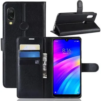 Pouzdro na mobilní telefon Litchi PU kožené peněženkové pouzdro na mobil Xiaomi Redmi 7 - černý