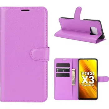 Pouzdro na mobilní telefon Litchi PU kožené peněženkové pouzdro na mobil Xiaomi Poco X3/X3 Pro - fialové