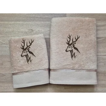 Ručník Luxusní ručník pro myslivce Hlava jelena béžová