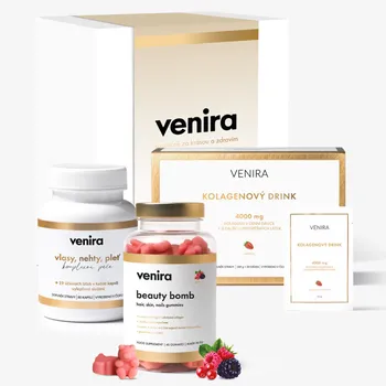 Kosmetická sada VENIRA Dárková sada Bestsellers 2024 - kapsle na vlasy 80 cps. + Beauty Bomb 60 Gummies + kolagenový drink 30 sáčků