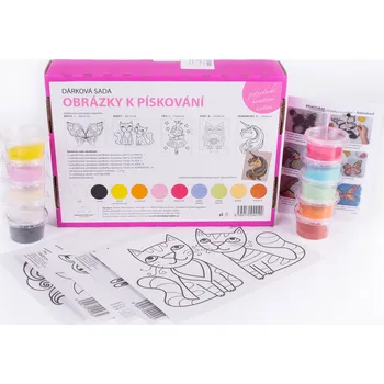 Výtvarná sada MANDALY Dárková sada pískování holčičí 20x15cm MOTÝL, KOČKY, VÍLA, SOVY, JEDNOROŽEC