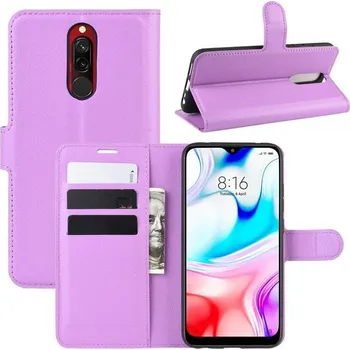 Pouzdro na mobilní telefon Litchi PU kožené peněženkové pouzdro na mobil Xiaomi Redmi 8 - fialové