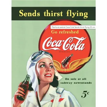 Plechová cedule D.E. metal signs PLECHOVÁ CEDULE COCA COLA SENDS THIRST FLYING 32 CM X 40 CM