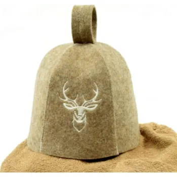 velforia Saunová čepice hnědý zvonek – 100 % vlna, motiv jelen Velikost: 2XL (62-63)
