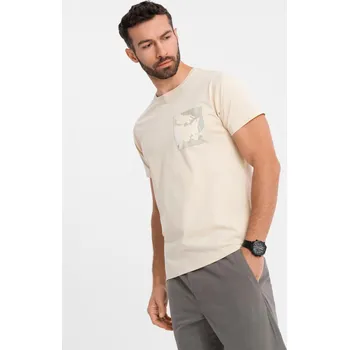 Pánské tričko Ombre Men's cotton t-shirt with printed pocket - turquoise Ombre krémová 3333885