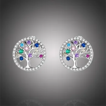 Náušnice GRACE Silver Jewellery Stříbrné náušnice s barevnými zirkony Strom života - stříbro 925/1000 E-BSE497/9 Barevná/více barev