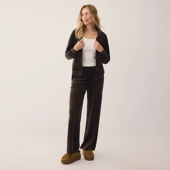 Dámské kalhoty Reserved - Velurové kalhoty - tmavě hnědá - 655GA-89X - 655GA-89X-M